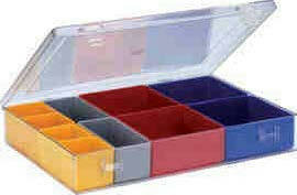 Assortimentsdozen type 4.01-afmeting 307x225x50 mm/met transparant deksel/met losse bakjes leverbaar in verschillende kleuren/verpakkingseenheid: 10 stuks