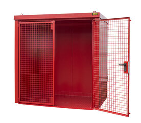 Gasflessen-Container type GFC-B M2 gelakt - ca. 2125x1610x2265 mm (lxbxh)/afsluitbare vleugeldeur van draadgaas/opslag voor buiten/max. 40 gasflessen &Oslash; 230 mm/traanplaatbodem