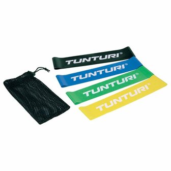 Tunturi 4 Weerstandsbanden Set - Mini Power body band - Weerstandsband - Fitness elastiek - Fitnessband - Trainingsband - Gymnastiekband