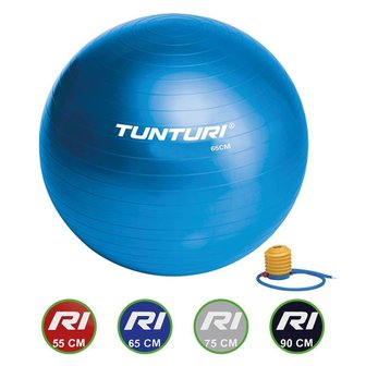 Tunturi  Fitnessbal - Gymball - Swiss ball - &Oslash; 65 cm - Inclusief pomp - Blauw