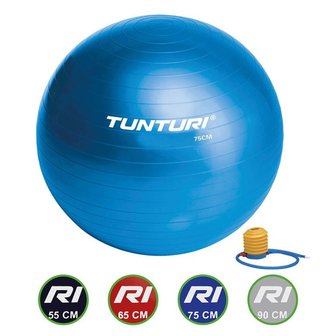 Tunturi  Fitnessbal - Gymball - Swiss ball - &Oslash; 75 cm - Inclusief pomp - Blauw