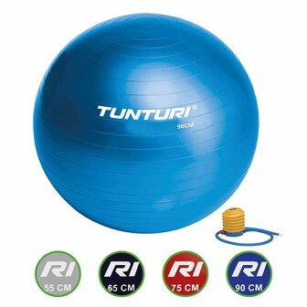 Tunturi  Fitnessbal - Gymball - Swiss ball -  &Oslash; 90 cm - Inclusief pomp - Blauw