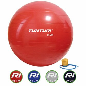 Tunturi Fitnessbal - Gymball - Swiss ball - &Oslash; 55 cm - Inclusief pomp - Rood