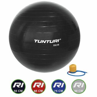 Tunturi Fitnessbal - Gymball - Swiss ball - &Oslash; 55 cm - Inclusief pomp - Zwart