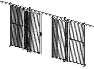 Dubbele schuifdeur gaaspaneel/hoogte 2400 mm/breedte 2000 mm/maaswijdte 50x50x3,5 mm/leverbaar in diverse RAL kleuren