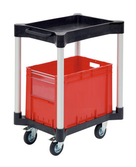 MZW 7 -Multifunctionele trolley met 1 legbord en 1 bak van polyethyleen - 953x535x713 mm/2 laadvlakken/draagvermogen 125 kg