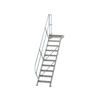 Aluminium vaste trap met platform 45&deg;  - loodrechte hoogte 2.080 mm/aantal treden 10/breedte treden 600 mm/treden en platform gemaakt van gegolfd aluminium R 9