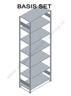 30611-N-90-Basisset hangmappenstelling - ca. 2000x1000x350mm/6 hangmappenstangen/inhaaksysteem extra voor Elba en Leitz/RAL7035 lichtgrijs+sendzimir verzinkt/90kg/kruisschoor