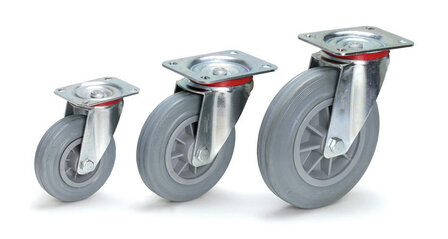 Zwenkwielen streeploos rubber 71102, draagvermogen 100 kg, wiel &Oslash; x breedte 125x38 mm, Fetra