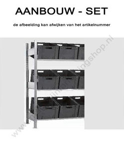 13698-Aanbouwset schuine legbordenstelling - ca. 2000x1000x600mm/3 schuine niveaus legborden/voor containers en kratten/sendzimir verzinkt/150kg legbordbelasting