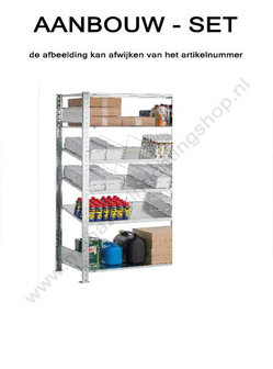 14285-Aanbouwset combinatielegbordstelling - ca. 2000x1000x500mm/rechte en schuine legborden met verdeelbeugels/sendzimir verzinkt+RAL7035 lichtgrijs/150kg legbordbelasting