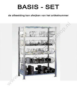 13674-Basisset draadkorfstelling  - ca. 2300x1000x500mm/met 5 draadkorven/sendzimir verzinkt/150kg legbordbelasting