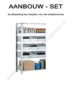 14276-Aanbouwset kleine onderdelenstelling  - ca. 2000x1000x400mm/met legborden en bulkproductbakken/eenzijdig bedienbaar/sendzimir verzinkt/150kg legbordbelasting