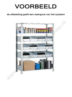 14275-Aanbouwset kleine onderdelenstelling  - ca. 2000x1000x500mm/met legborden en bulkproductbakken/eenzijdig bedienbaar/sendzimir verzinkt/150kg legbordbelasting