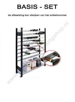 26862-S-Basisset wijnrekstelling - ca. 2300x1000x250mm/12 niveaus/96 flessen per stelling/zwart+zilver/langstraversen