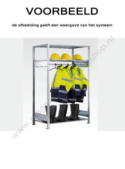 14155-Aanbouwset garderobestelling  - ca. 2000x750x600mm/met legborden en kledingroede/tweezijdig bedienbaar/sendzimir verzinkt/150kg legbordbelasting