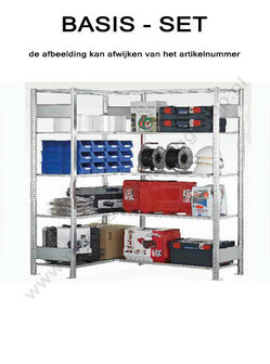 12730-ECK-Hoekstelling (velden A + B) - ca. 2000x1000x300mm/met ophangbeugels en langstraversen/2 x 5 legborden/sendzimir verzinkt/150kg legbordbelasting