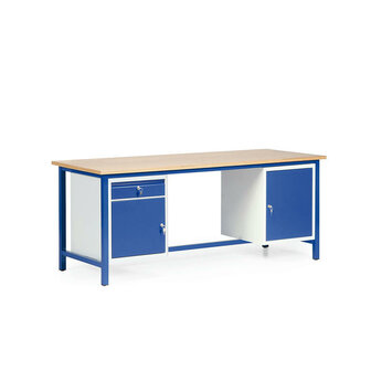 Werktafel met 2 kastenblokken 52-7145-32, afmetingen 2000x1000 mm, tafelblad 25 mm met multiplex, Taurotec