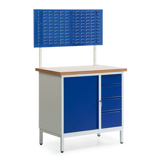 Kleine compacte werkbank stationair  51-2203-33, afmetingen 935x950x560 mm (hxbxd), met 4 schuifladen en sleufenplaat, Taurotec