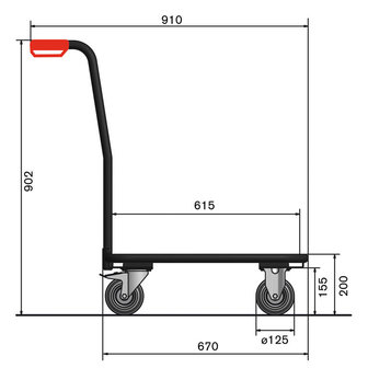 Vierhoekige roller 10-1080-R09, met 1 laadvlak van multiplex zonder rand, elastische banden, Tauroflex