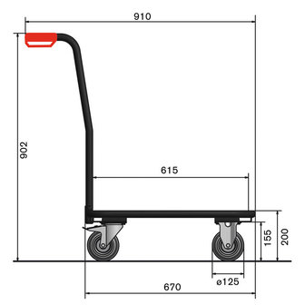 Vierhoekige roller 10-1080-R09, met 1 laadvlak van multiplex zonder rand, elastische banden, Tauroflex