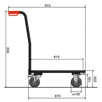 Vierhoekige roller voor kunststof kratten 10-1081-R21, met 1 laadvlak van multiplex met rand, polyamide banden, Tauroflex