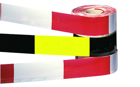 Afzetlint van gerecycled polyethyleen/lengte 500 m/breedte 80 mm/rood-wit geblokt/dubbelzijdig lichtecht bedrukt