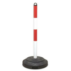 Zware kettingstaanders met recyclagevoet/hoogte 1000 mm/stalen paal van 60 mm &Oslash;/met twee kettingogen/voet diameter 450 mm/rood-wit