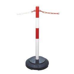 Zware kettingstaanders met recyclagevoet/hoogte 1000 mm/stalen paal van 60 mm &Oslash;/met twee kettingogen/voet diameter 450 mm/rood-wit