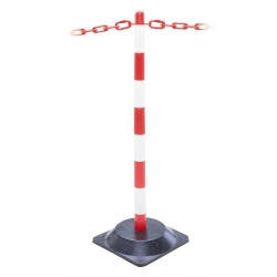 GUARDA Lichte kettingpalenset met hardrubber voet/bestaande uit 6 kettingstaanders (&Oslash; 40 mm) en 10 meter kunststof ketting/hoogte 870 mm/rood-wit