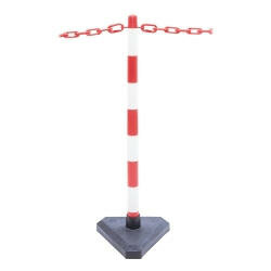 GUARDA Lichte kettingstaander met kunststof voet met beton gevuld/hoogte 870 mm/diameter paal 40 mm/kettingogen ge&iuml;ntegreerd in kapje/rood-wit