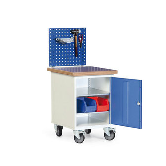 Werkplaats-trolley met 35 mm multiplexwerkblad en gatenplaat 17-1231, afmetingen 1250x550x650 (hxbxd) mm, Taurotec