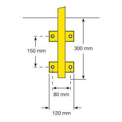 Stalen beveiligingsbeugel voor binnengebruik/hoogte 1300 mm/breedte 1000 mm/diameter 48 mm/voor vaste wandmontage/geel-zwart