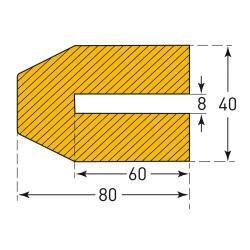 Stootrand om op te steken trapezium 40/80/8/ter bescherming van profielen/lengte 1 meter/polyurethaan/geel-zwart/voor binnen- en buitenbereik