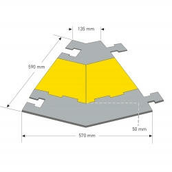 Hoekelement 45&deg; rechts MORION kabelbrug middelgroot/afmetingen 590x570/135x50 mm (lxbxh)/hoge belastbaarheid/voor straten en bouwplaatsen/kleur: zwart-geel