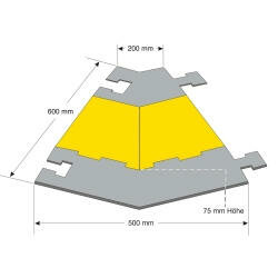 Hoekelement 45&deg; rechts MORION kabelbrug groot/afmetingen 600x500/200x75 mm (lxbxh)/hoge belastbaarheid/voor straten en bouwplaatsen/kleur: zwart-geel