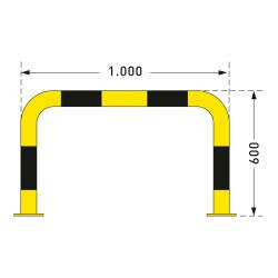 Stalen beschermbeugel Black Bull voor binnengebruik/hoogte 600 mm/breedte 1000 mm/diameter 76 mm/met voetplaat voor vloermontage/geel-zwart