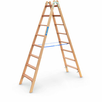 Houten trap tweezijdig oploopbaar type Crestastep B - met sporten van beukenhout/ladderlengte 2,37 m/werkhoogte ca. 3,60 m/aantal treden 2x8