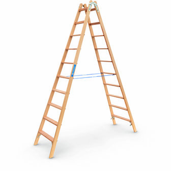 Houten trap tweezijdig oploopbaar type Crestastep B - met sporten van beukenhout/ladderlengte 2,93 m/werkhoogte ca. 4,10 m/aantal treden 2x10
