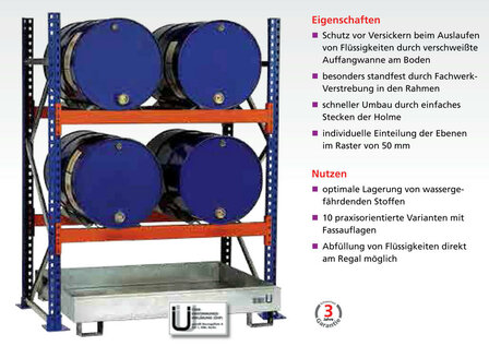 46961-Aanbouwset milieustelling  - ca. 2000x1350x800mm/voor 4 x 200 liter vaten liggend/1 opvangbak(286 liter) zonder rooster