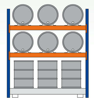 46974-Basisset milieustelling  - ca. 2500x2225x800mm/voor 6 x 200 liter vaten liggend en 6 x 200 liter vaten staand/1 opvangbak(396 liter) met rooster