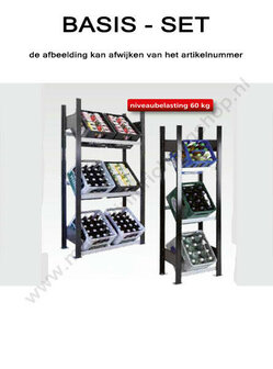 37006-S-Basisset drankkastenstelling - ca. 1800x1000x300mm/3 niveaus/3 kratten per niveau/zwart+zilver/60kg/langstraversen