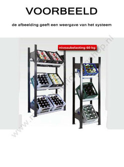 37008-S-Basisset drankkastenstelling - ca. 1800x1300x300mm/3 niveaus/4 kratten per niveau/zwart+zilver/60kg/langstraversen