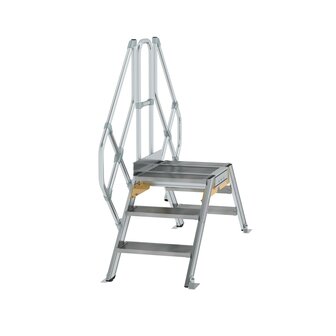 Aluminium brugtrap 45&deg;  - totale hoogte 1.835 mm/hoogte onder platform 560 mm/aantal treden 2x3/breedte treden 600 mm/treden en platform gemaakt van gegolfd aluminium R 9