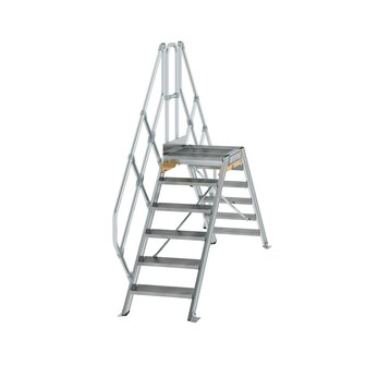 Aluminium brugtrap 45&deg;  - totale hoogte 2.435 mm/hoogte onder platform 1.160  mm/aantal treden 2x6/breedte treden 600 mm/treden en platform gemaakt van gegolfd aluminium R 9