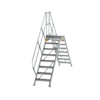 Aluminium brugtrap 45&deg;  - totale hoogte 2.835 mm/hoogte onder platform 1.560 mm/aantal treden 2x8/breedte treden 600 mm/treden en platform gemaakt van gegolfd aluminium R 9