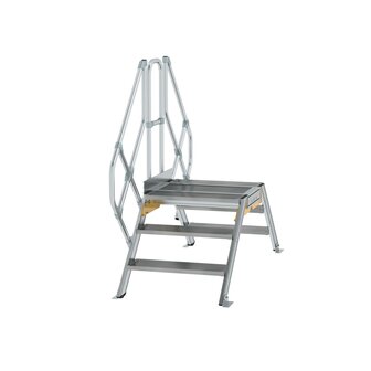 Aluminium brugtrap 45&deg;  - totale hoogte 1.835 mm/hoogte onder platform 560 mm/aantal treden 2x3/breedte treden 800 mm/treden en platform gemaakt van gegolfd aluminium R 9