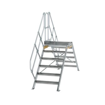 Aluminium brugtrap 45&deg;  - totale hoogte 2.435 mm/hoogte onder platform 1.160  mm/aantal treden 2x6/breedte treden 800 mm/treden en platform gemaakt van gegolfd aluminium R 9