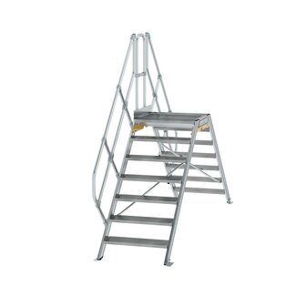 Aluminium brugtrap 45&deg;  - totale hoogte 2.635 mm/hoogte onder platform 1.360 mm/aantal treden 2x7/breedte treden 800 mm/treden en platform gemaakt van gegolfd aluminium R 9