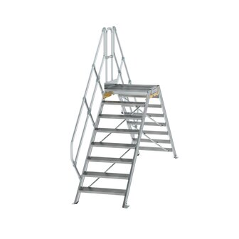 Aluminium brugtrap 45&deg;  - totale hoogte 2.835 mm/hoogte onder platform 1.560 mm/aantal treden 2x8/breedte treden 800 mm/treden en platform gemaakt van gegolfd aluminium R 9